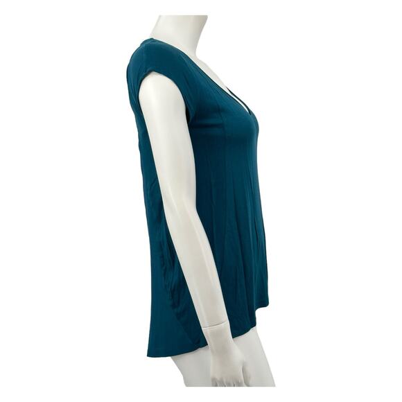 Deletta Anthropologie Top Womens XS Shimmerwing Back Cutouts Teal Stretch V-Neck - Picture 3 of 9